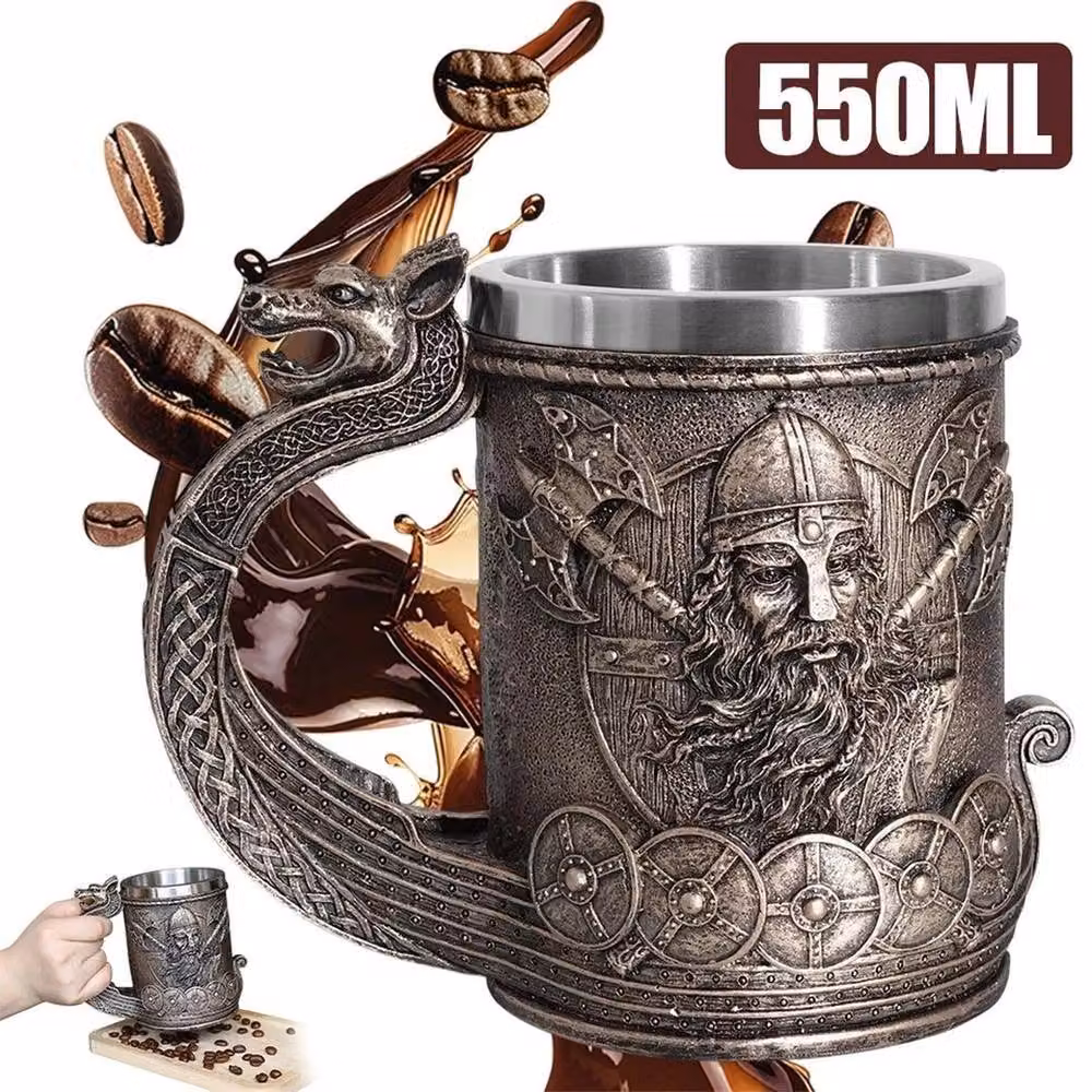 NESTLUNE Viking Norse Drinking Mug Beer Stein in Grey, 550ml – 3