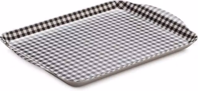 Zeal Premium Melamine Gingham Rectangular Tray with Handles, Grey, W: 27 cm, D: 21 cm – 1
