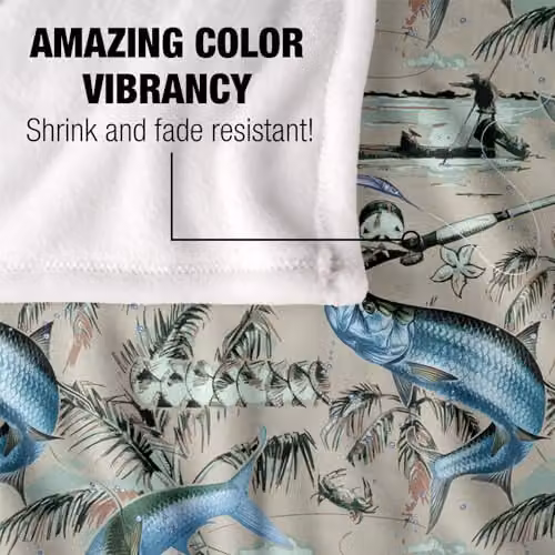 JQ Licensing Tarpon Tiki Fishing Pattern 2 Silky Touch Super Soft Fleece Throw Blanket, White, W/D/H: 152 x 127 cm – 3