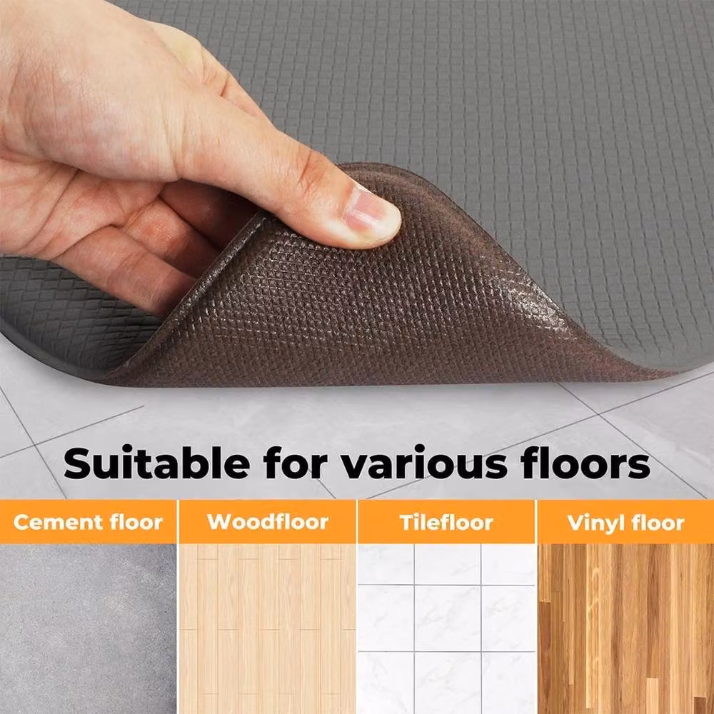 VOGREX 2-Piece Grey Non-Slip and Stain-Resistant Woven Kitchen Floor Mats, Diameter: 150 cm – 6