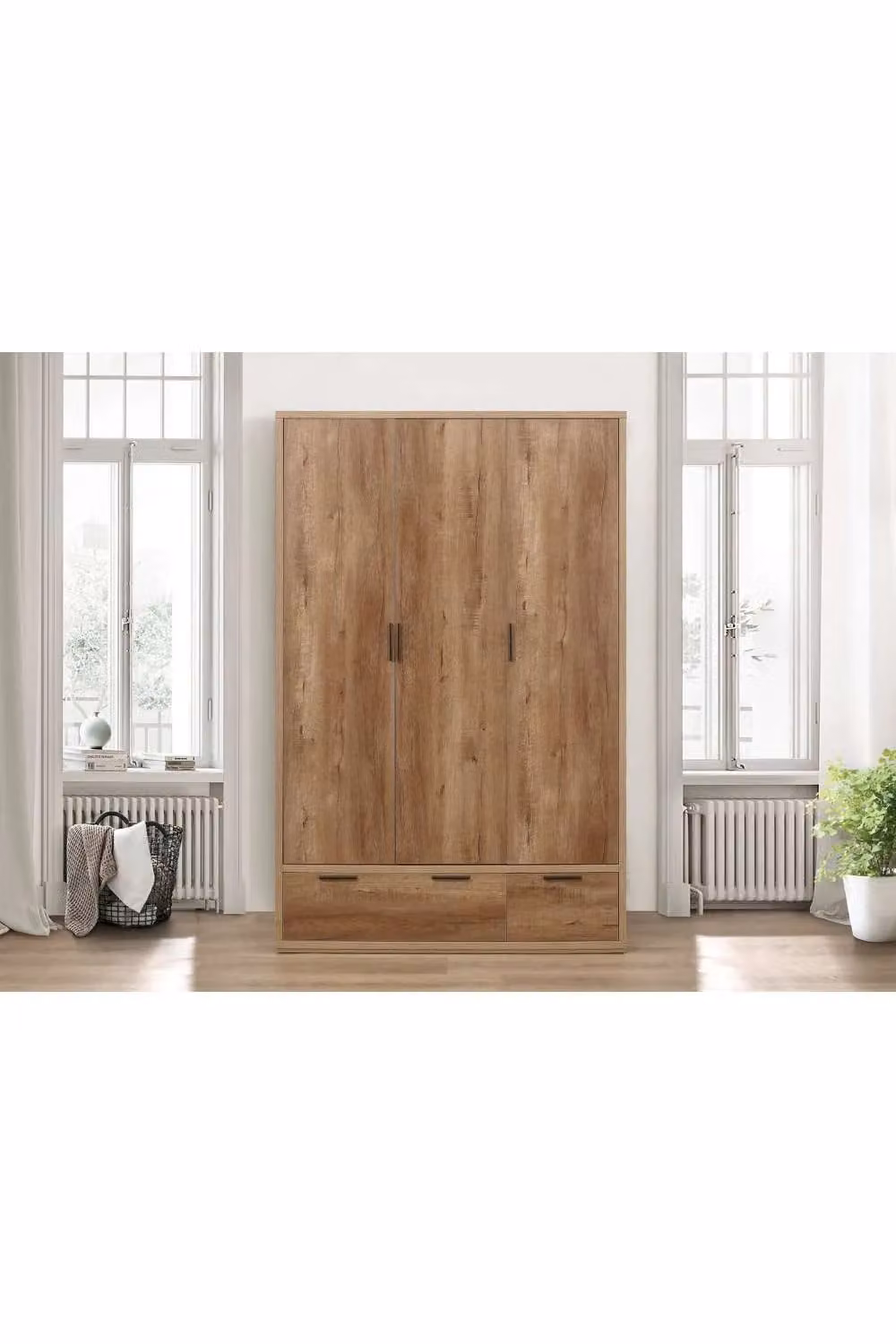 Birlea Stockwell Rustic Oak 3 Door 2 Drawer Triple Wardrobe in Brown – 2