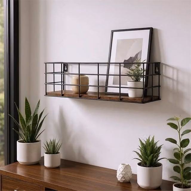 SPETLEK 4x Brown Metal Wire Wall Mounted Industrial Shelves