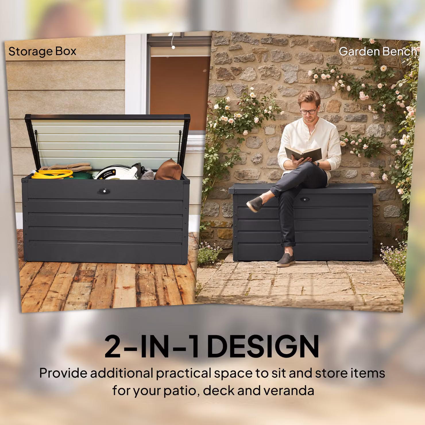 Outsunny 311L Galvanised Steel Garden Storage Box in Dark Grey – 4