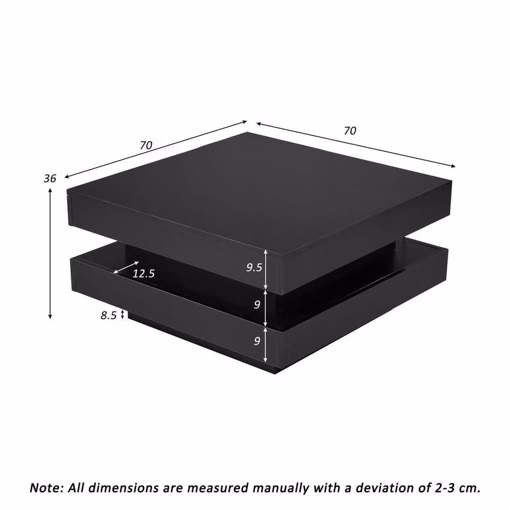 KORVIXA Black Glossy Square Glass Coffee Table W/D/H: 100 x 100 x 36 cm – 2