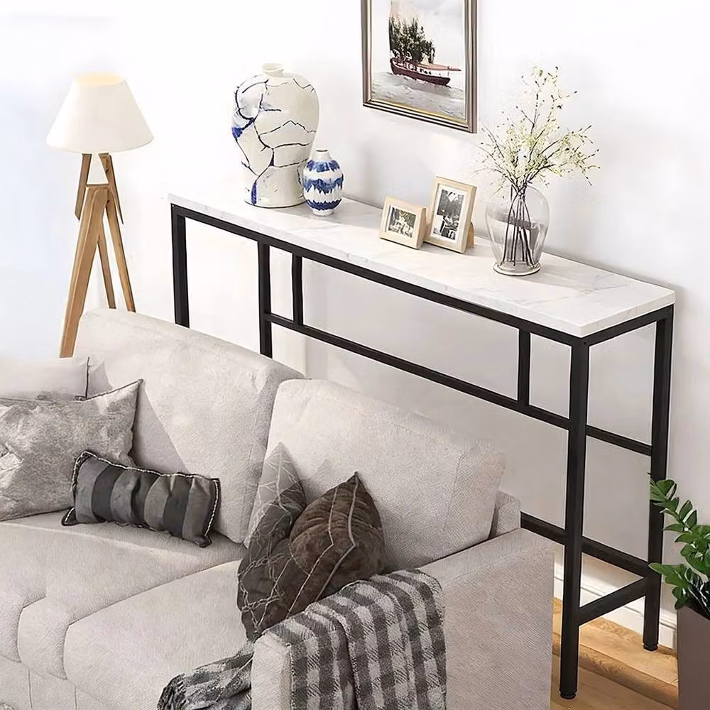 SPETLEK Modern White Marble Narrow Slim Hallway Console Table – 3