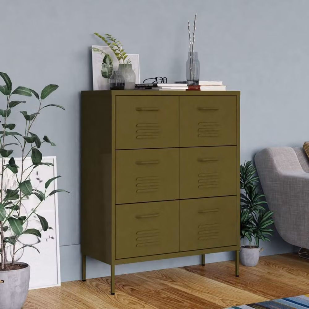 Berkfield Home Steel Drawer Cabinet in Olive Green, W: 80 cm, D: 35 cm, H: 101.5 cm – 2
