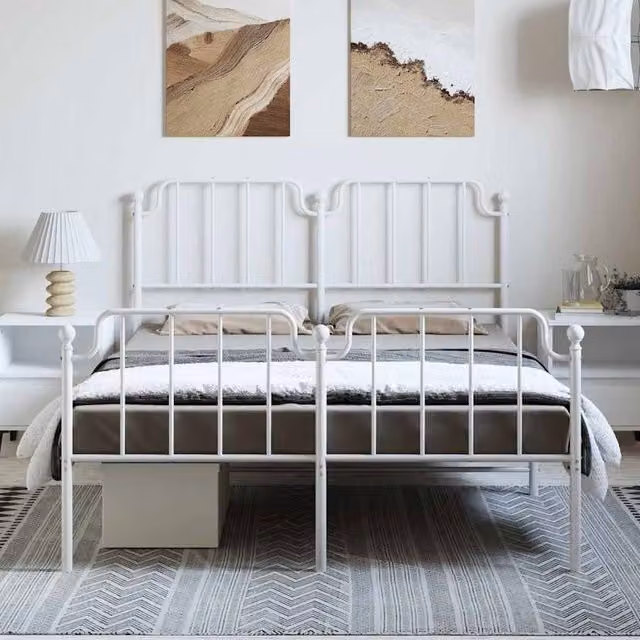 Berkfield Home Metal Bed Frame in White, W/D/H: 140 x 190 cm – 1