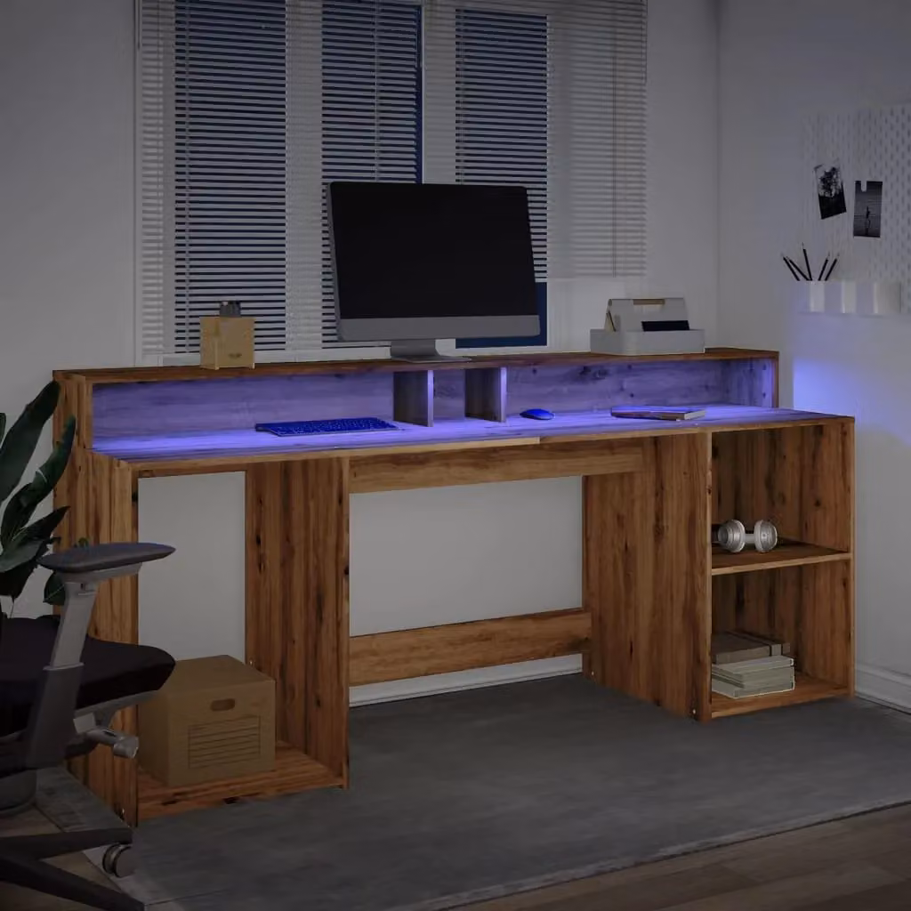 Berkfield Home Gaming Desk with LED Lights in Artisan Oak Brown, W/D/H: 200 x 55 x 91 cm – 5