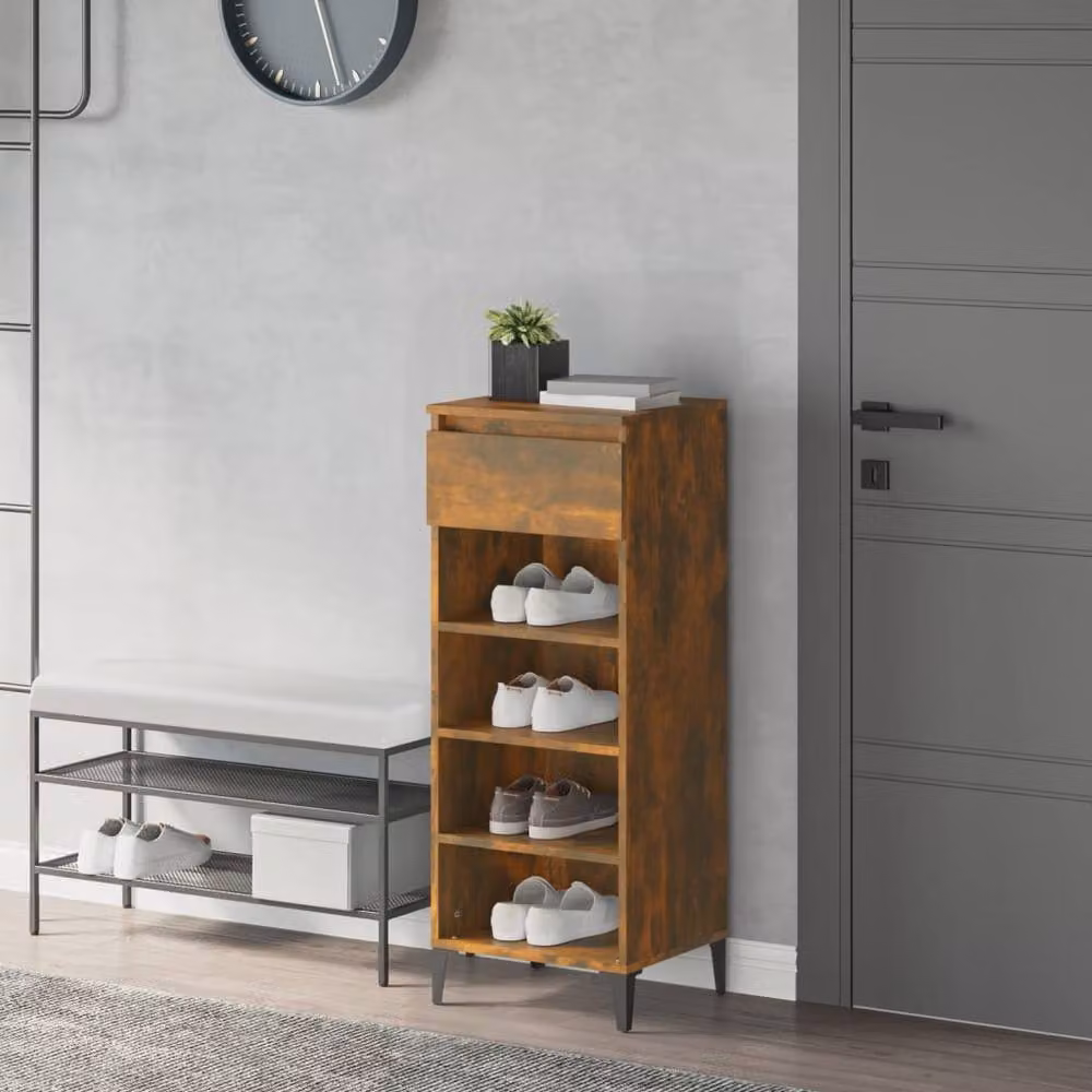 Berkfield Home Smoked Oak Shoe Rack in Brown, W: 40 cm, D: 36 cm, H: 105 cm – 2