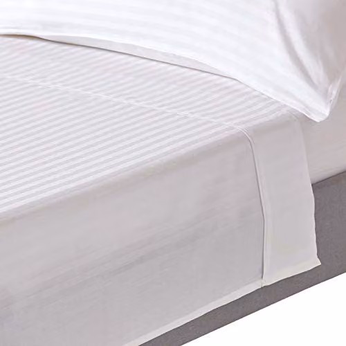 HOMESCAPES White Egyptian Cotton Double Flat Sheet with Satin Stripe, 330 TC, W/D/H: 140 x 200 cm
