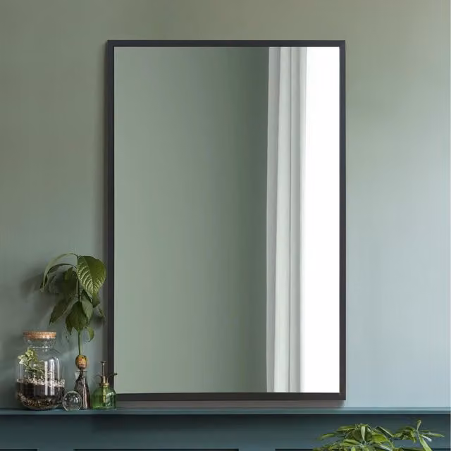MirrorOutlet Artus Rectangular Hanging Mirror with Black Aluminium Edge, Width: 60 cm