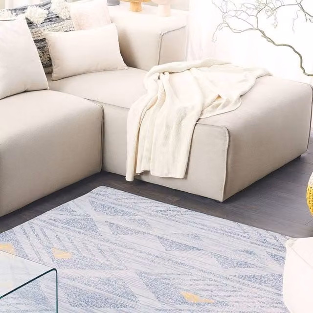 Wyld and Coco Geometric Grey and Yellow Scandinavian Style Polyester Rug, W: 140 cm, L: 200 cm