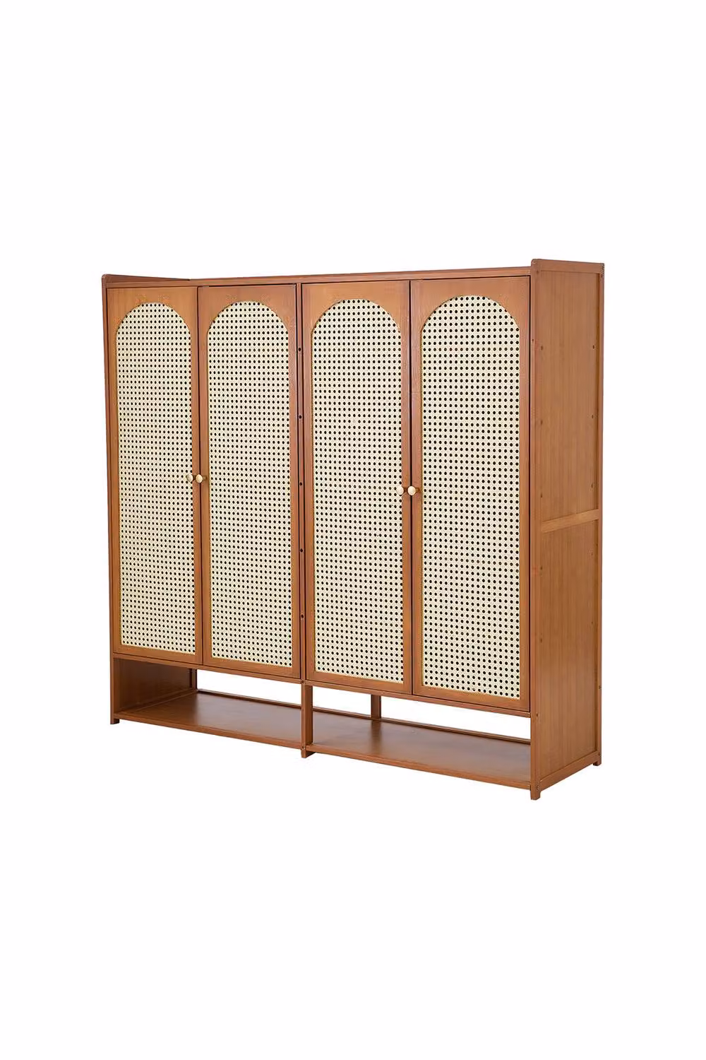 H&O Direct Rustic Brown Shoe Storage Cabinet with Hinged Rattan Doors and Internal Shelves – 3