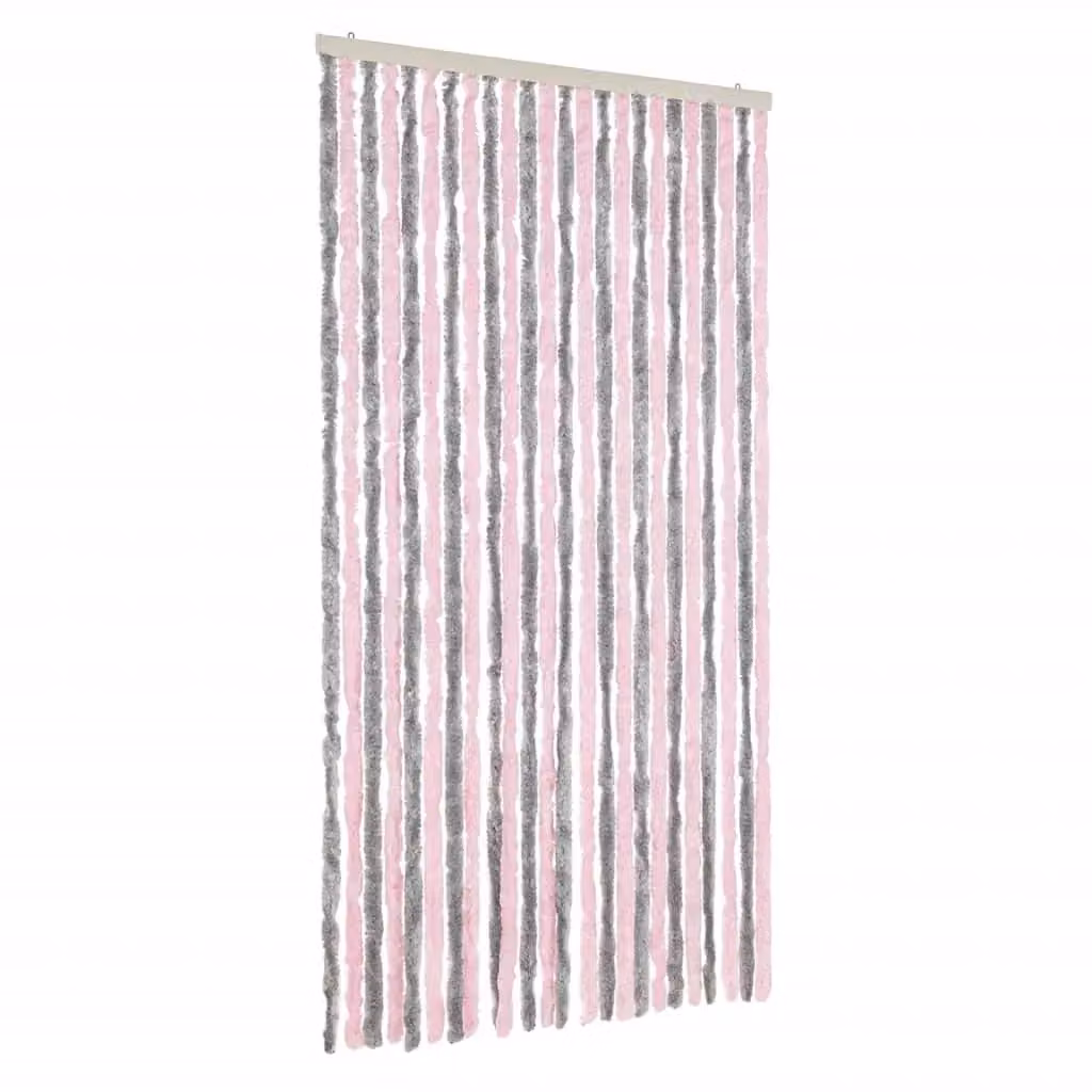 Berkfield Home Striped Chenille Fly Curtain in Silver, Grey and Pink, W: 100 cm, H: 200 cm – 2