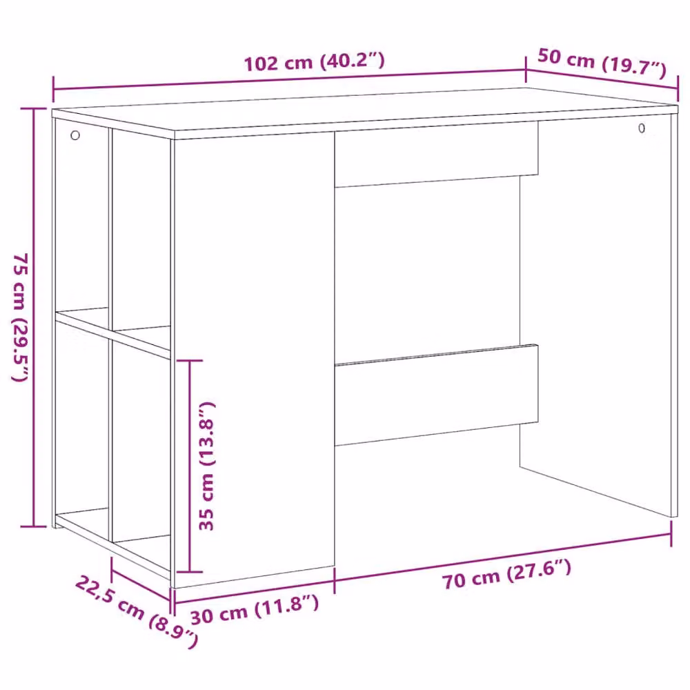 Berkfield Home Grey Decorative Writing Desk in Engineered Wood, W/D/H: 102 x 50 x 75 cm – 5