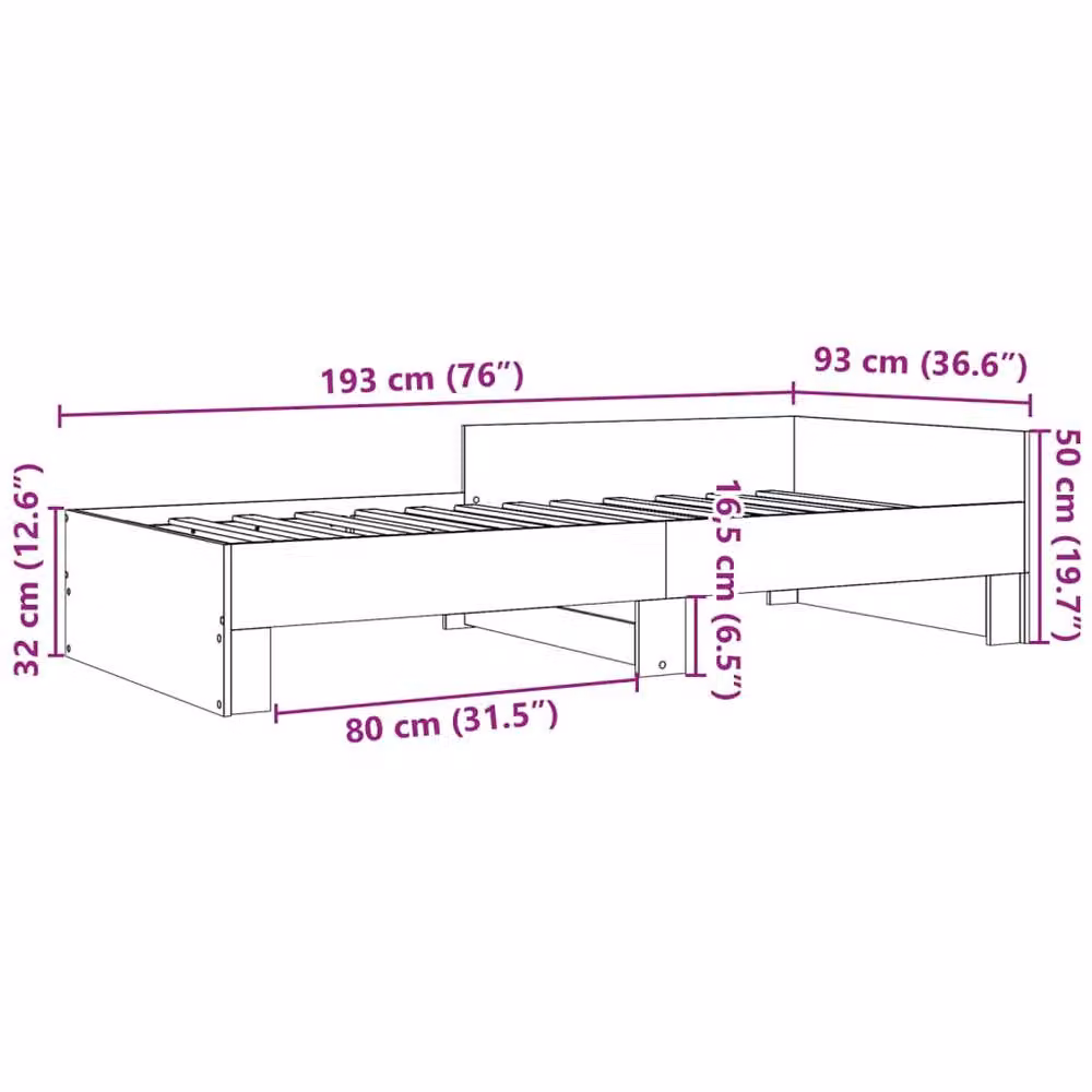 Berkfield Home Restful Single Bed Frame in Concrete Grey, Engineered Wood, W/D/H: 90 x 190 cm – 3