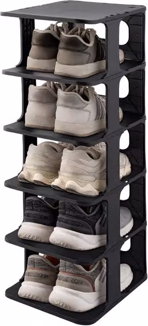 COSTWAY 6-Tier Stackable Plastic Shoe Rack in Black