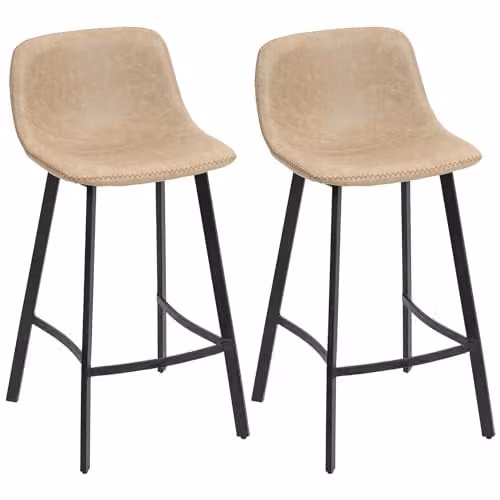 HOMCOM Set of 2 Modern Bar Stools with Synthetic Leather Upholstery and Metal Legs in Brown – 1