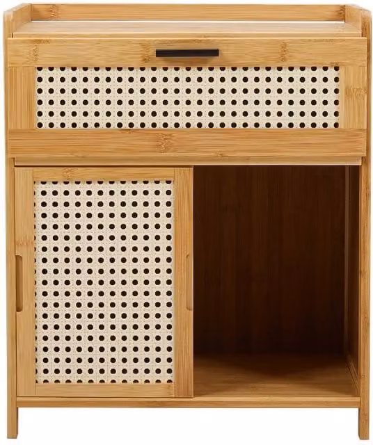 KORVIXA Compact Wooden 1 Drawer Bedroom Bedside Cabinet in Sand Brown – 1