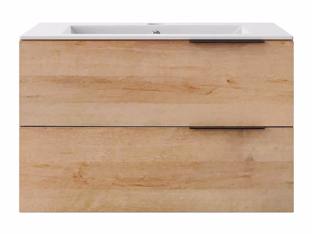 Vente-unique Wall-Hung Bathroom Vanity Unit With Inset Basin in Light Natural Oak, W: 80 cm, D: 50 cm, H: 46 cm – 2