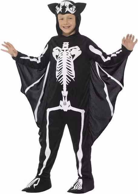 Smiffys Childrens Bat Skeleton Costume in Black and White