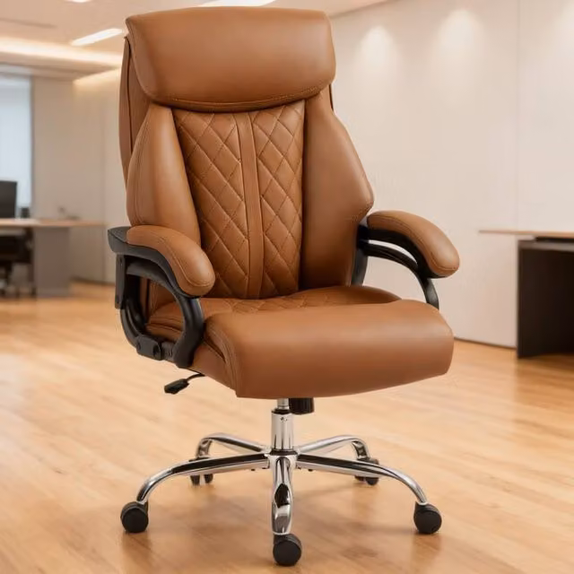 ERGOVEXA Brown Faux Leather Executive Office Chair with Armrests and 360 Degree Swivel