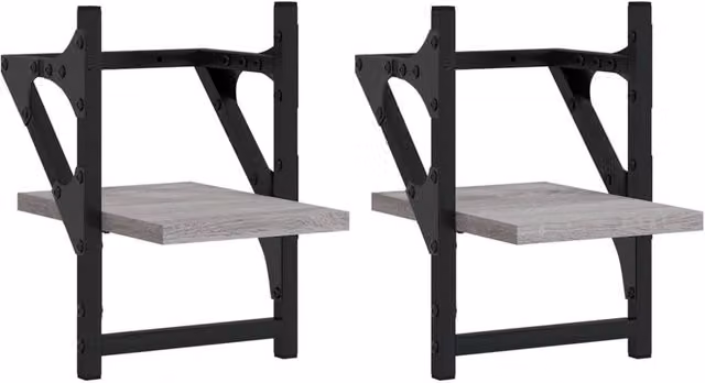 Berkfield Home Wall Shelves with Hanging Rods, 2 Piece Set, Grey Sonoma, W/D/H: 20 x 25 x 30 cm