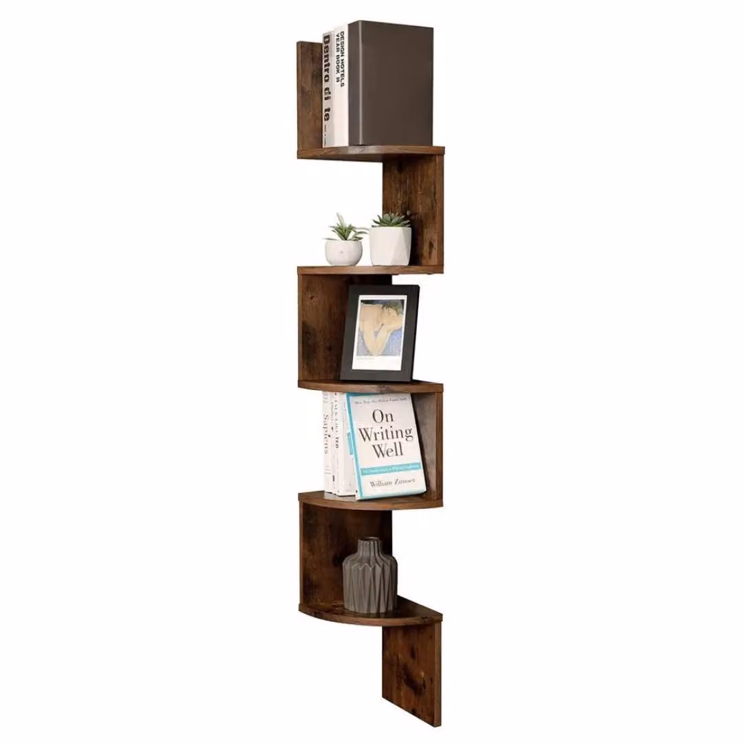 VASAGLE 5 Tier Industrial Style Corner Wall Mounted Display Shelf in Brown – 4