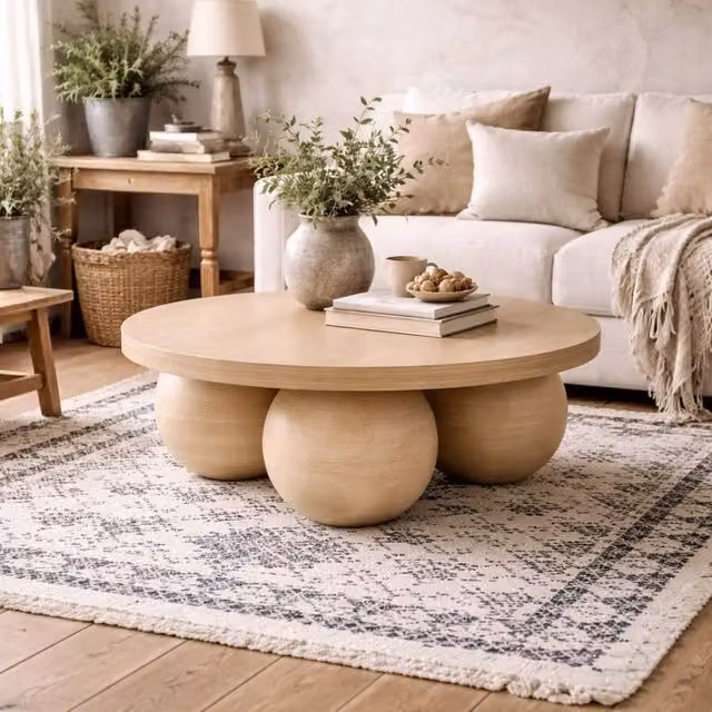 Wyld Haus Templemore Round Concrete Coffee Table in Beige, W/D/H: 90 x 90 x 30 cm – 1