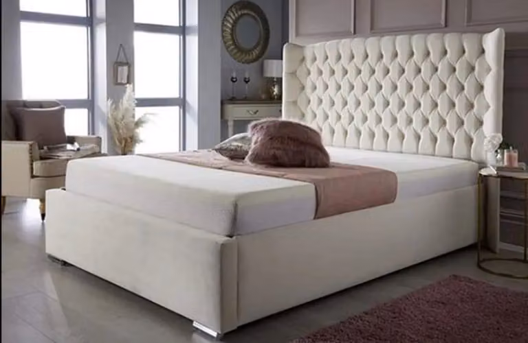 Miami Upholstered Fabric Bed Frame by Beds NK Ltd in White