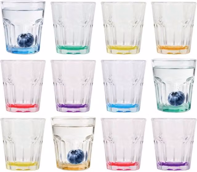 Argon Tableware Geometric Panelled Shot Glasses with Multicolour Base, 55ml, Pack of 12