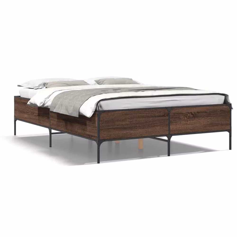 Berkfield Home Durable King Size Bed Frame in Brown Oak, W/D/H: 150 x 203 x 44 cm – 3