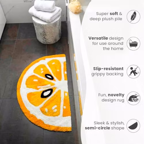 Mooky Mats Lemon Slice Semi Circle Bath Mat, Yellow, W: 80 cm, D: 50 cm – 4