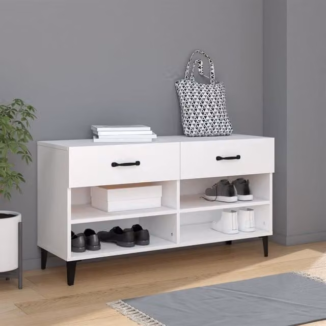 Berkfield Home White Modern Wall Mounted Shoe Cabinet with Doors and Drawers W/D/H: 102 x 35 x 55 cm