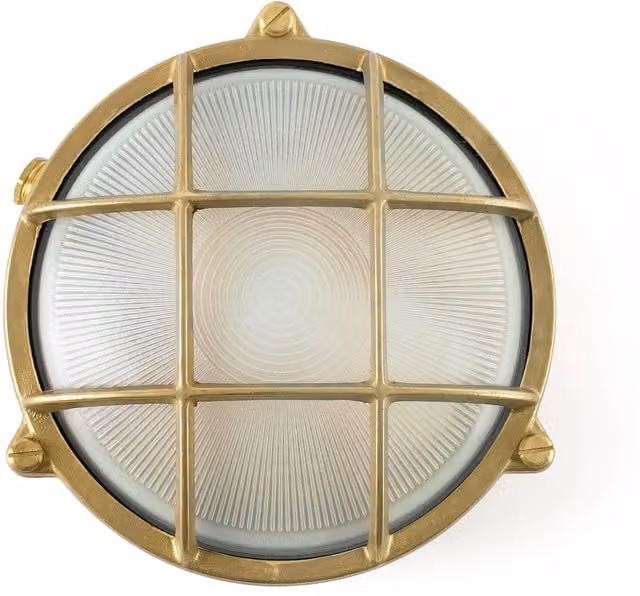 Netlighting Noray Round Outdoor Bulkhead Wall Light in Yellow Brass with E27 Socket, IP65 Waterproof and Saltwater Resistant