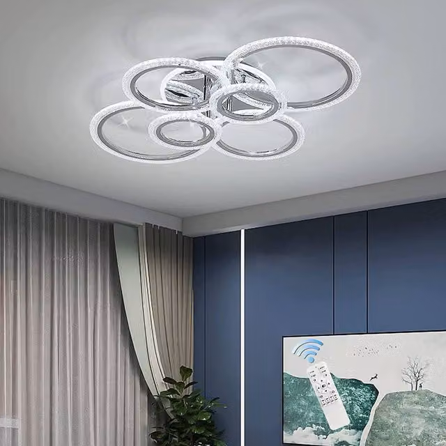 NIVOR 76W LED Dimmable 6 Ring Ceiling Chandelier in Silver