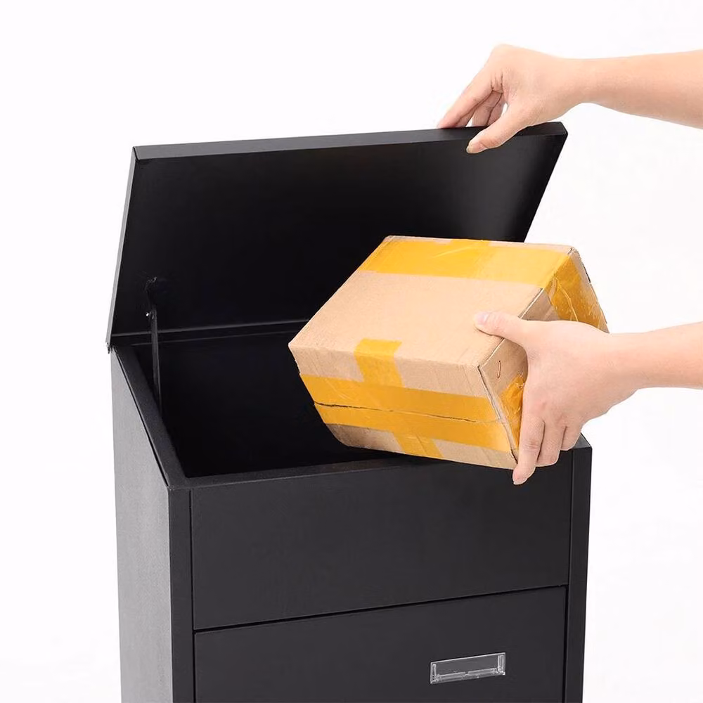 FORGEVIO Large Outdoor Parcel Delivery Drop Box with Lid, Black Metal – 5