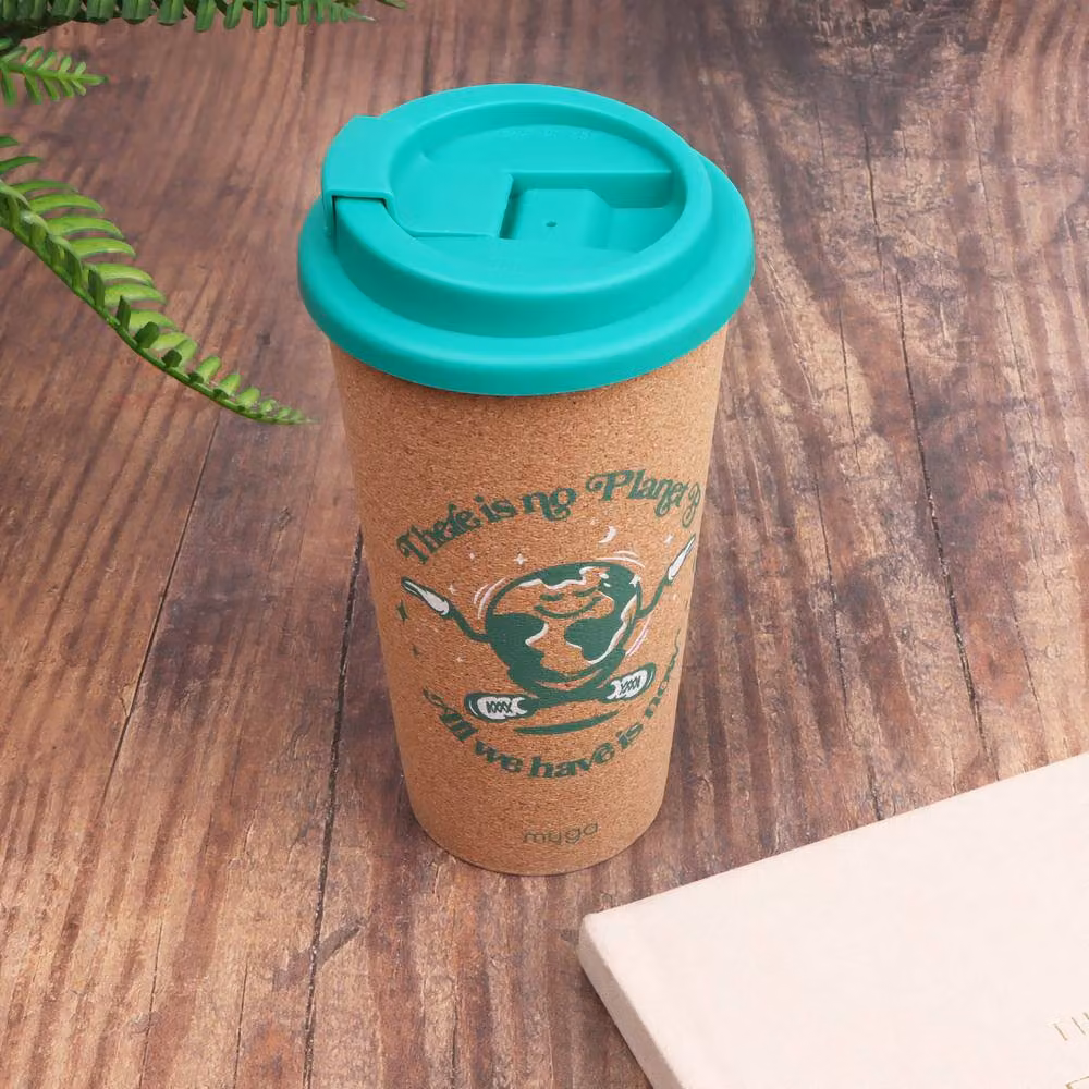 Myga Double-Walled Cork Coffee Cup with Lid in Petrol Blue, 450ml – 2