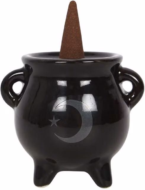 KDMK Mystical Moon Cauldron Ceramic Incense Holder, Black