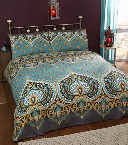 Rapport Home Asha Green Mandala Polycotton Duvet Cover Set with Matching Pillowcase