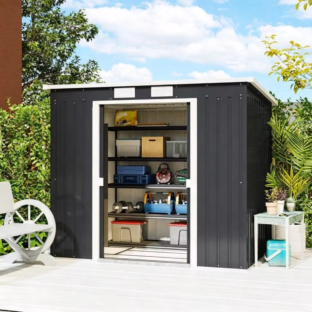 STILVORA Modern Grey Galvanised Steel Garden Shed with Sliding Doors and Side Vent, W: 204 cm, D: 119 cm, H: 172 cm – 2