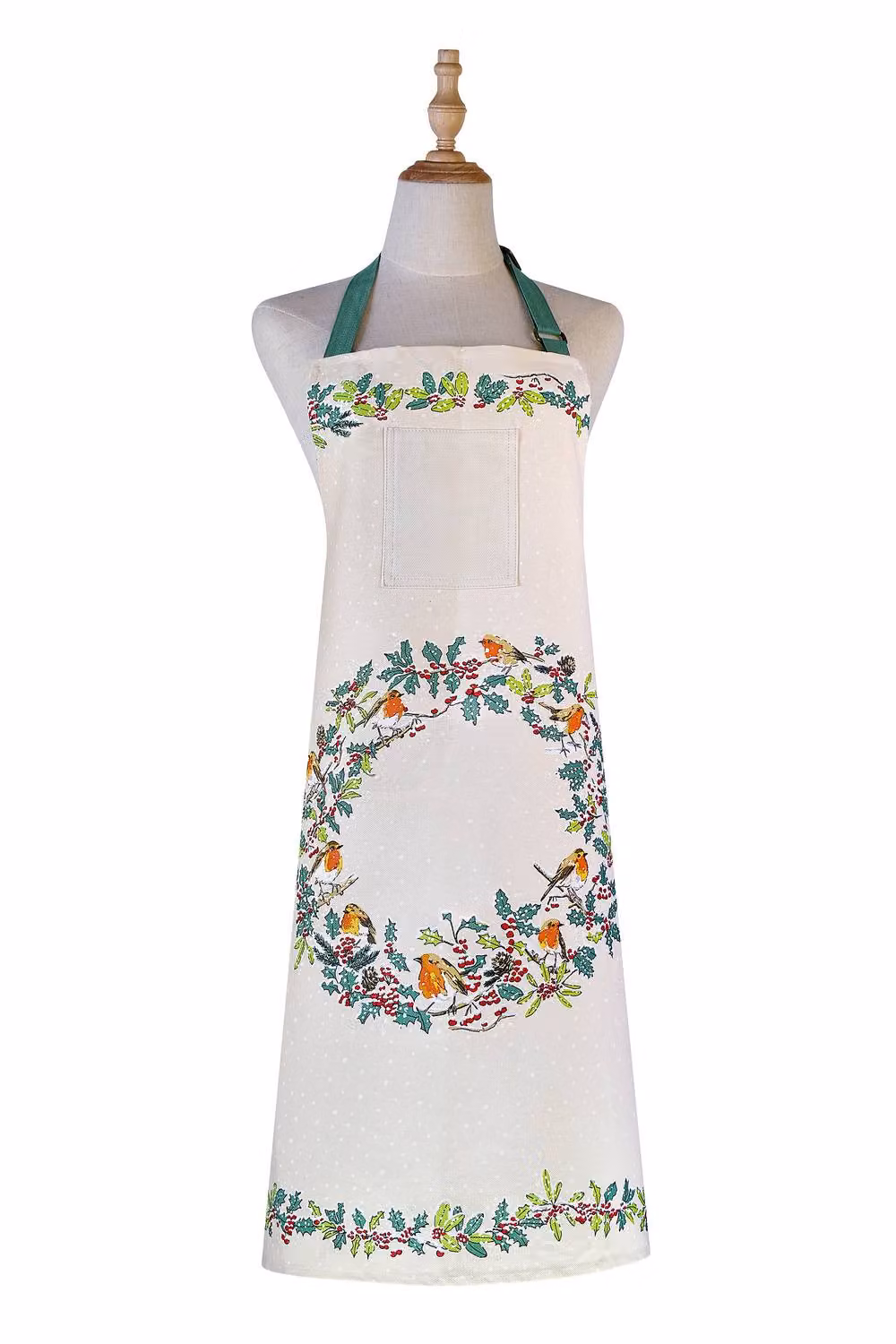 Ulster Weavers Christmas Robins Festive Print 100% Cotton Apron in Off-White – 2