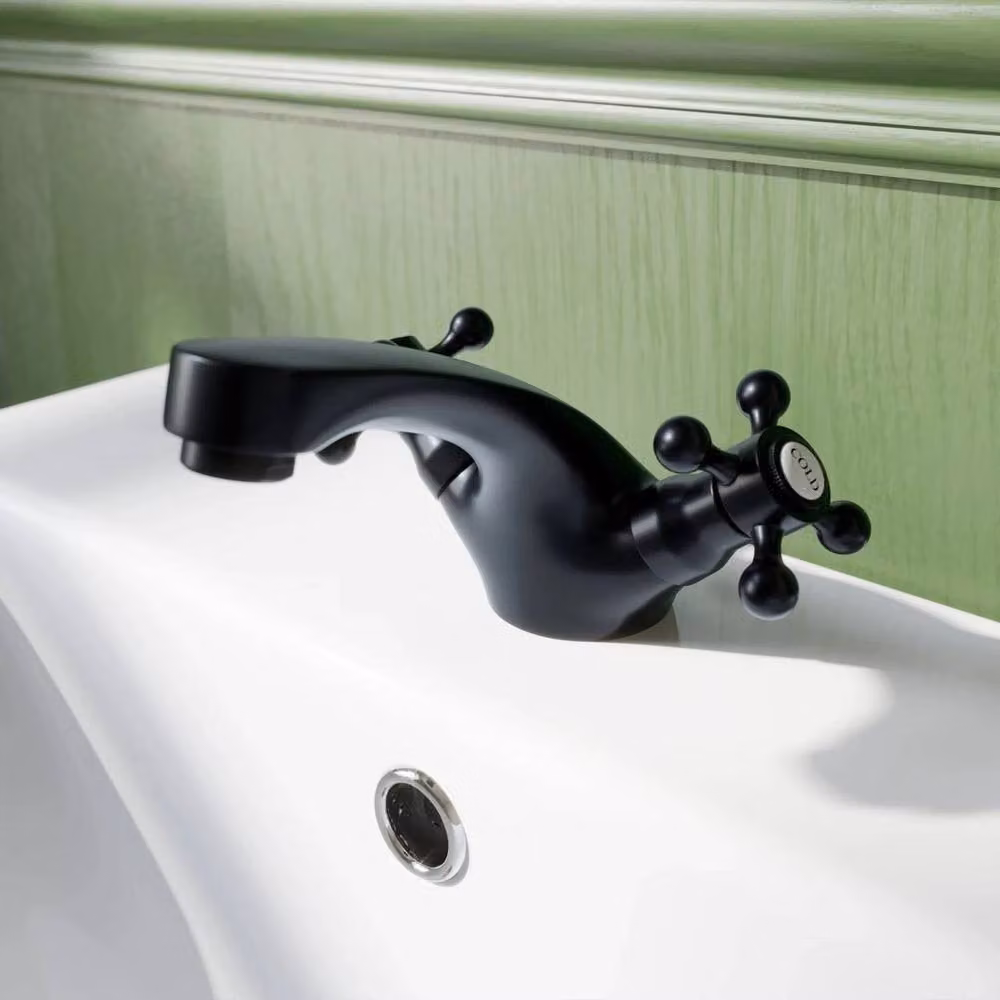 KORVIXA Matt Black Two Handle Bathroom Bath Shower Mixer and Basin Tap Set – 3