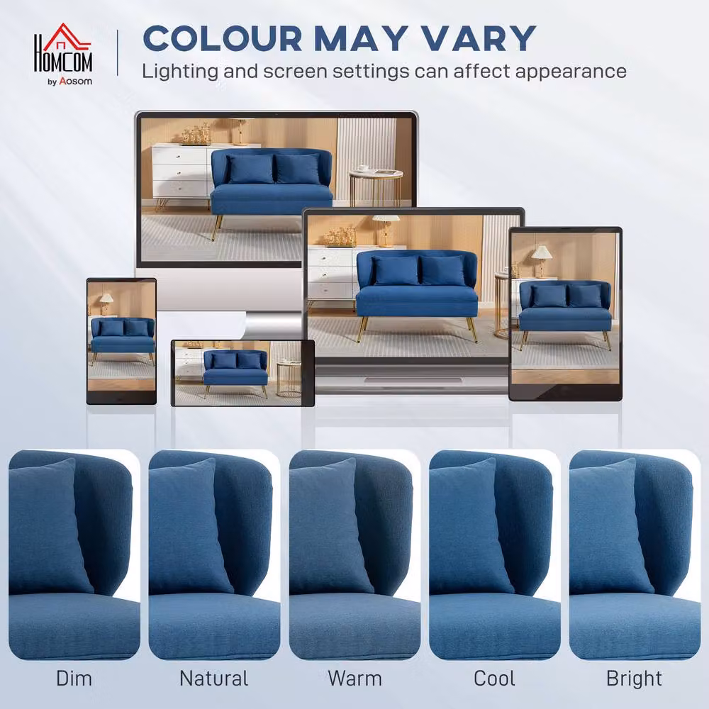 STILVORA 2 Seater Blue Wing Back Sofa with Metal Legs and Linen Fabric Upholstery – 8