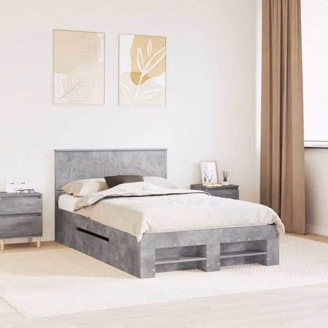Berkfield Home Modern Bed Frame in Grey Engineered Wood W: 137 cm, D: 203 cm
