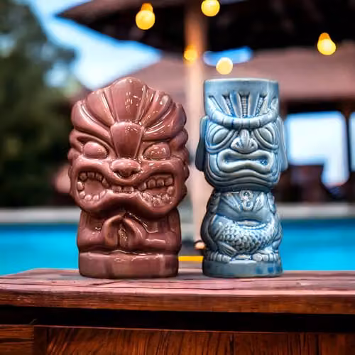 Bar Bespoke Ceramic Tiki Mugs, 2 Pack, Blue and Purple – 3