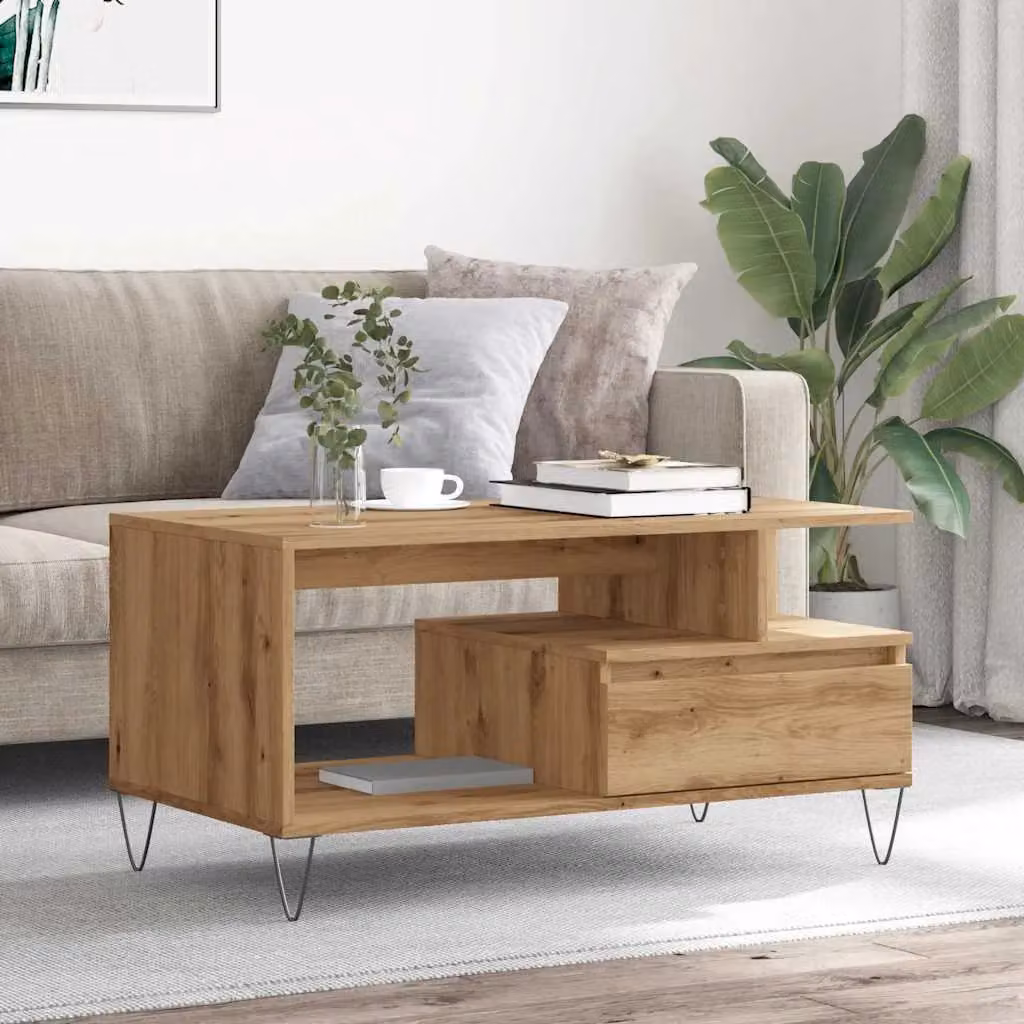 Berkfield Home Artisan Oak Coffee Table in Brown, W/D/H: 90 x 49 x 45 cm – 3