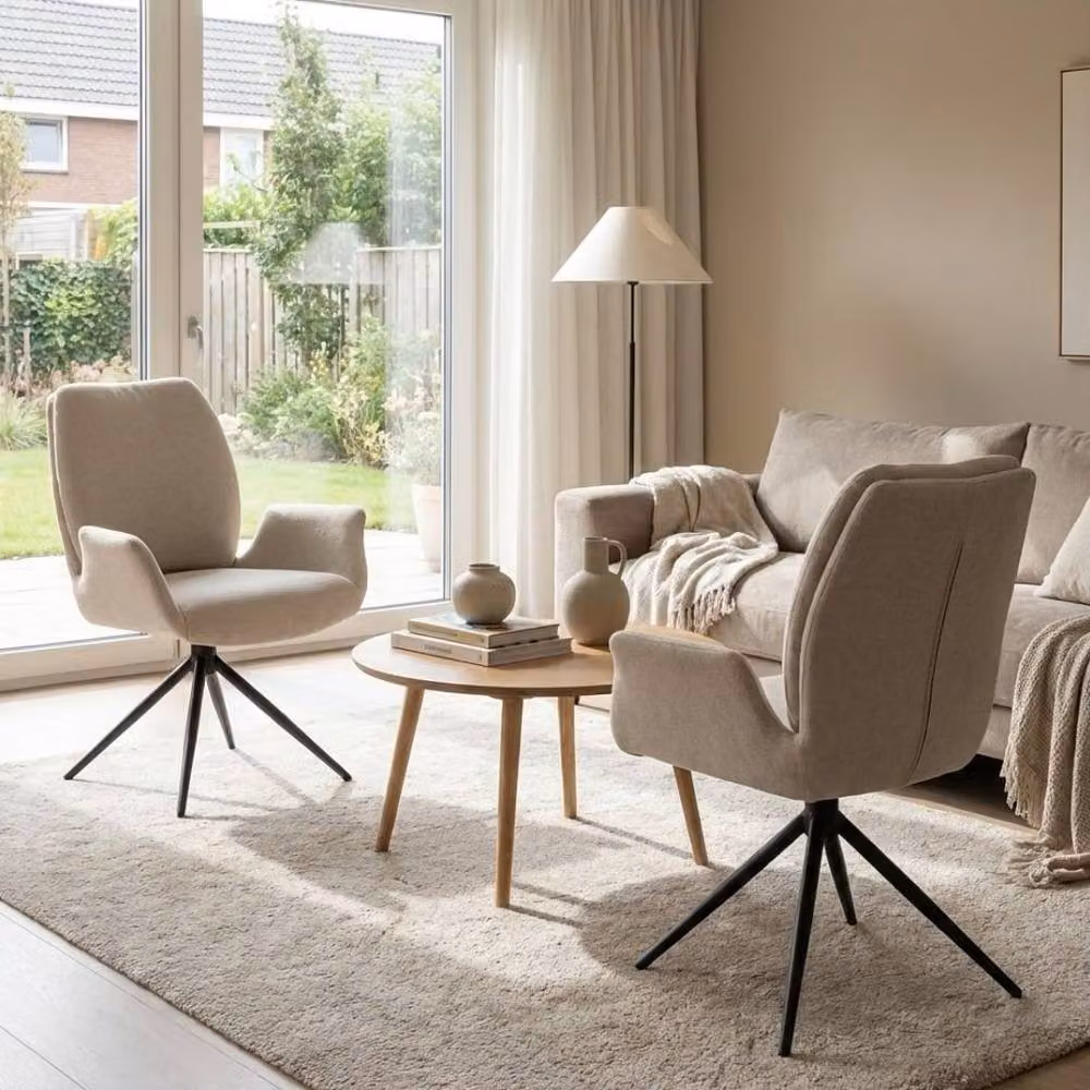 HOME LUXE INTERIOR Fairmont 360 Swivel Dining Chairs, Set of 2, Beige Fabric with Metal Frame – 5