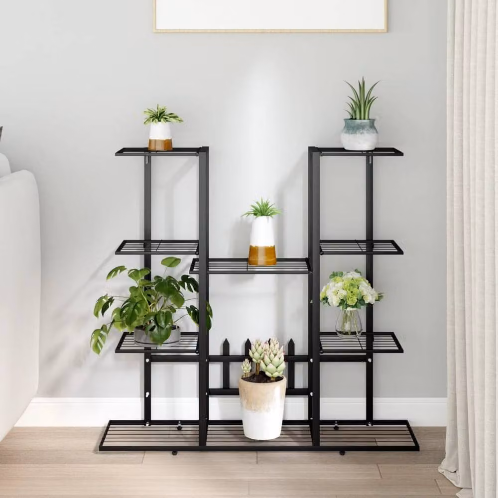 Berkfield Home Durable Metal Flower Stand, Black, W: 94.5 cm, D: 25 cm, H: 89 cm – 2
