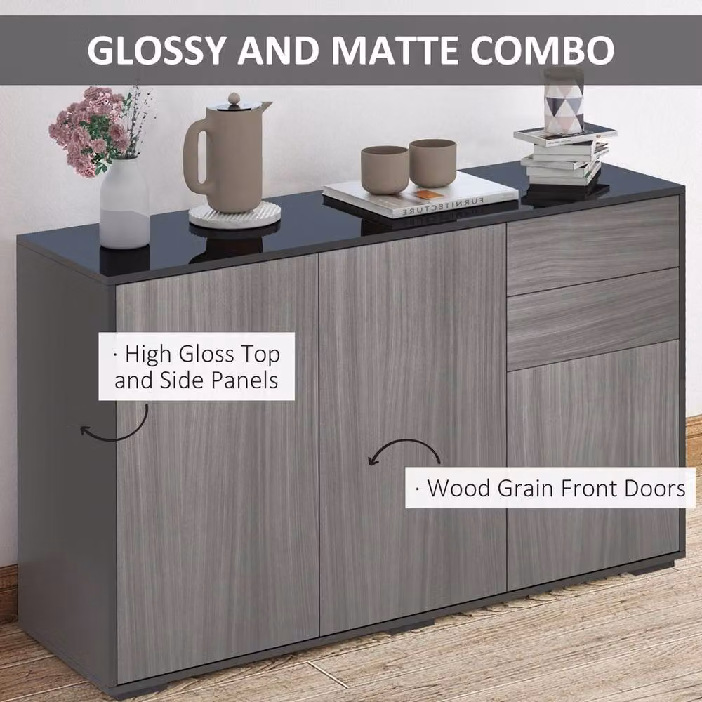 KORVIXA Modern Push-Open Side Cabinet in Light Grey and Black, W/D/H: 100 x 100 x 100 cm – 4